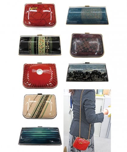 香川漆芸の技を使い、装飾を施したロドのパーティーバッグ