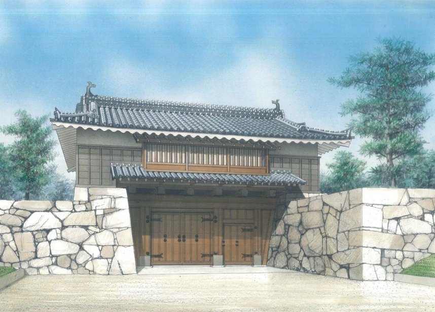 高松市が復元する高松城跡「桜御門」の完成予想図