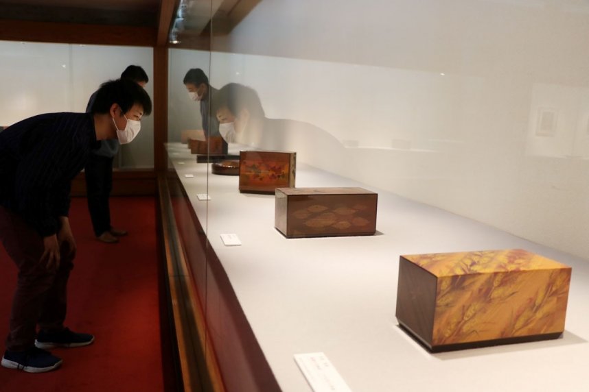 温かい色合いの作品が並ぶ伊賀寛泰の個展＝香川県高松市番町、香川県文化会館