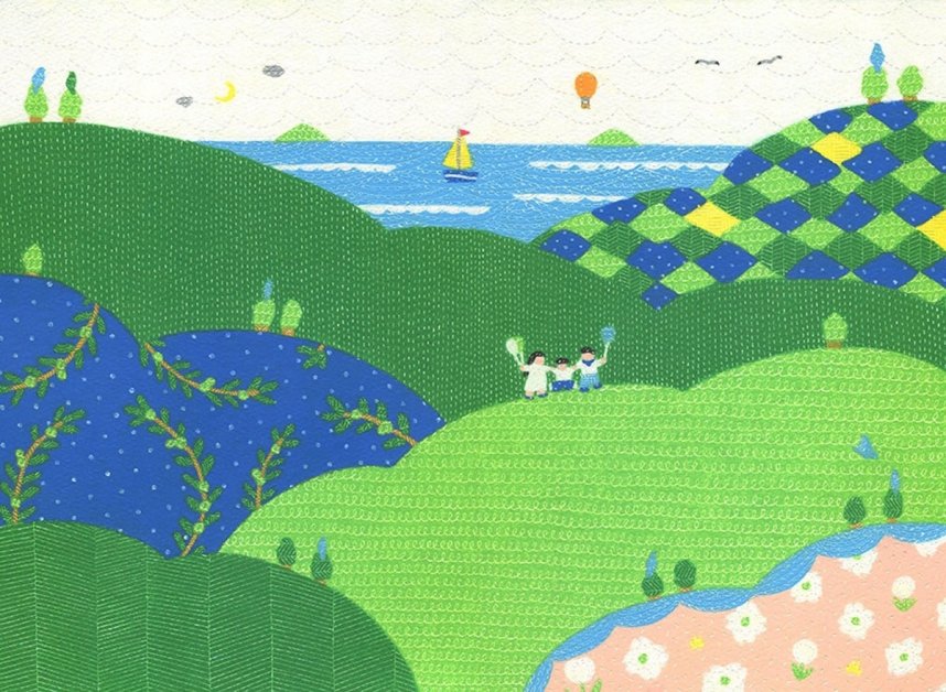 うにのが海と家族をテーマに描いたイラスト