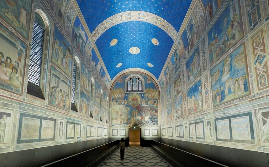 イタリアの「スクロヴェーニ礼拝堂」を再現した展示＝徳島県鳴門市、大塚国際美術館